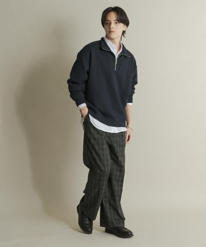 格紋高腰寬鬆西裝褲