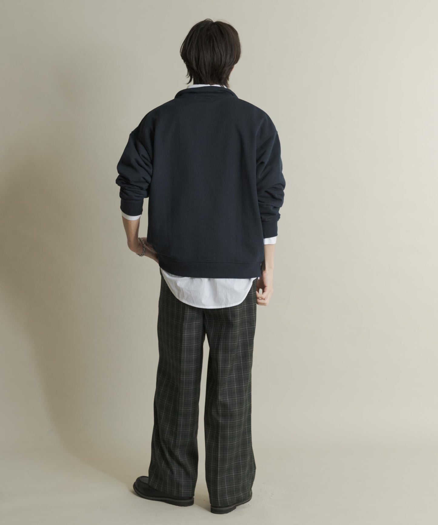 格紋高腰寬鬆西裝褲