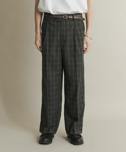 格紋高腰寬鬆西裝褲