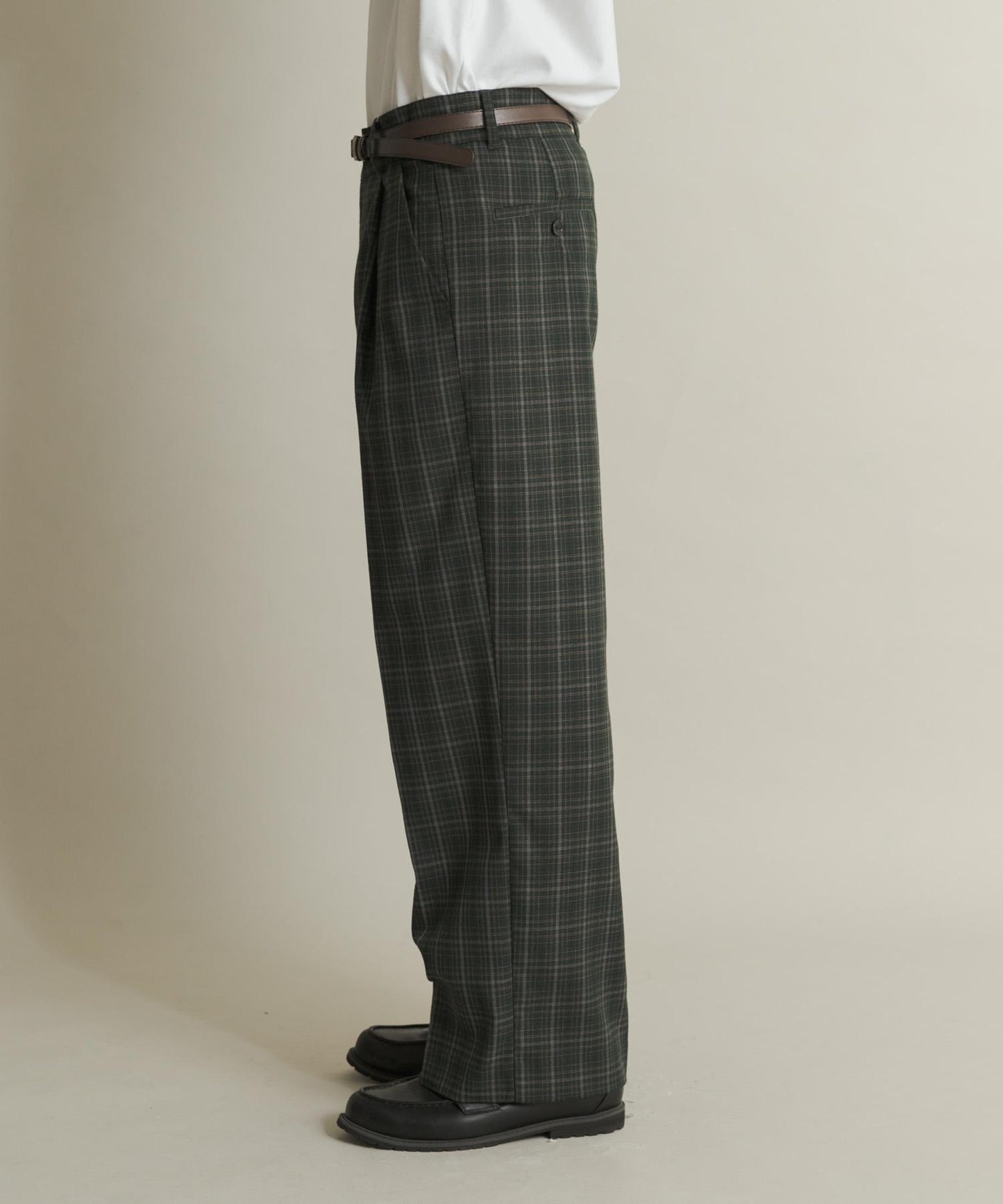 格紋高腰寬鬆西裝褲