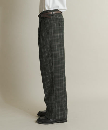 格紋高腰寬鬆西裝褲