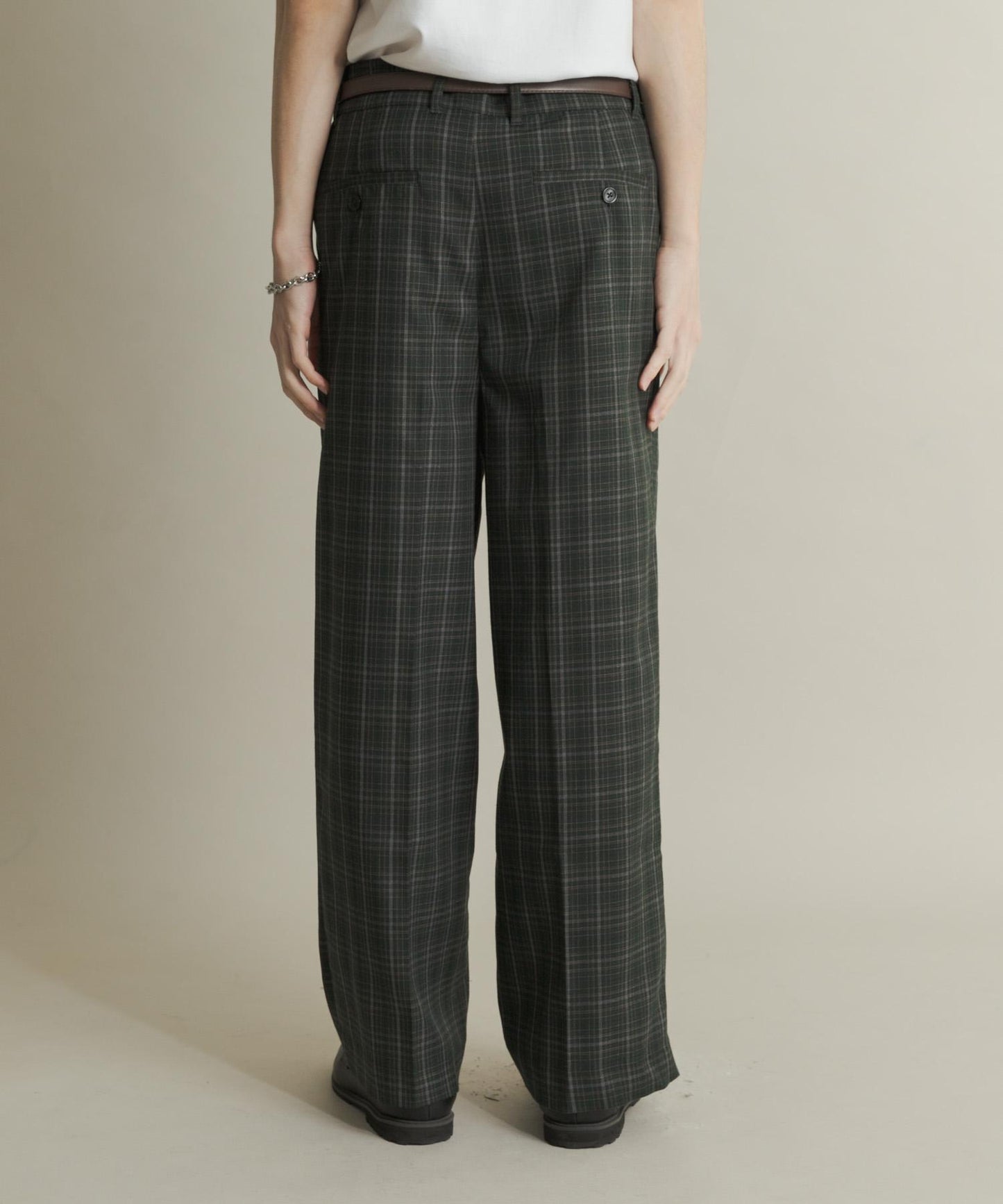 格紋高腰寬鬆西裝褲