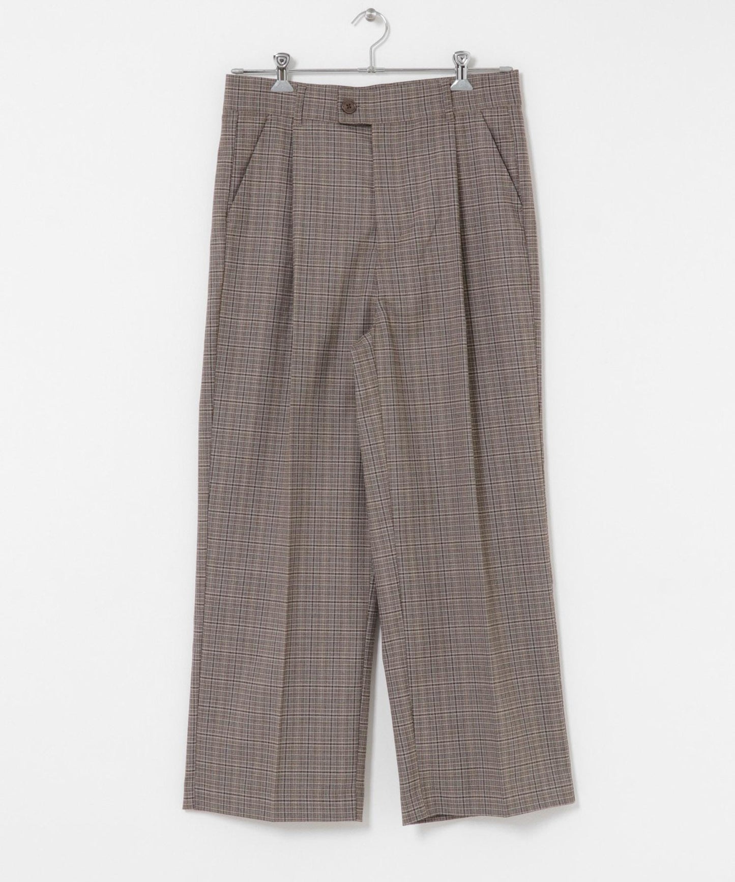 格紋高腰寬鬆西裝褲