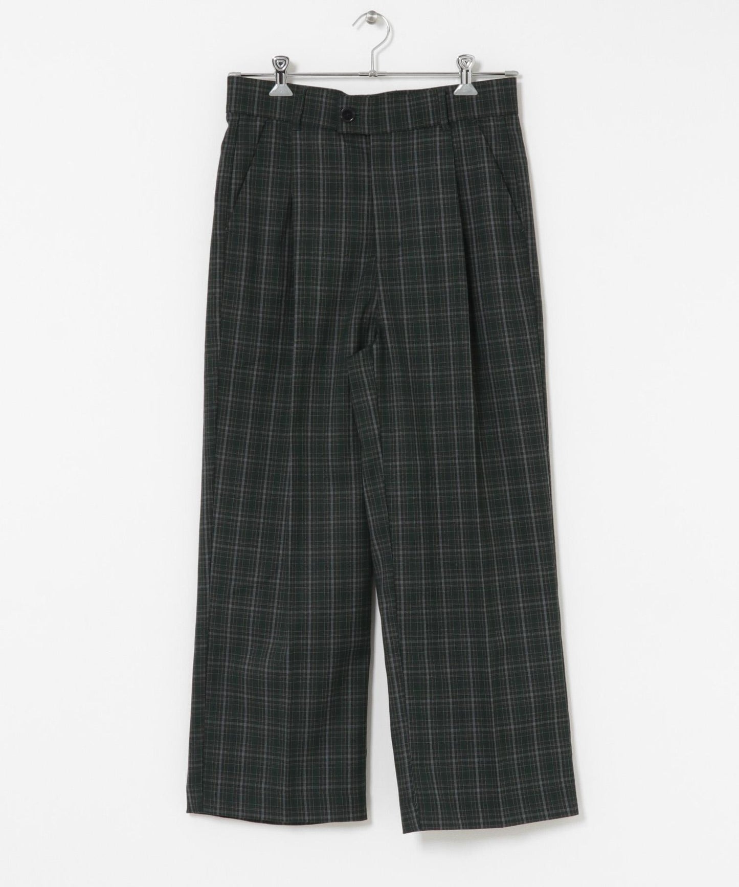 格紋高腰寬鬆西裝褲