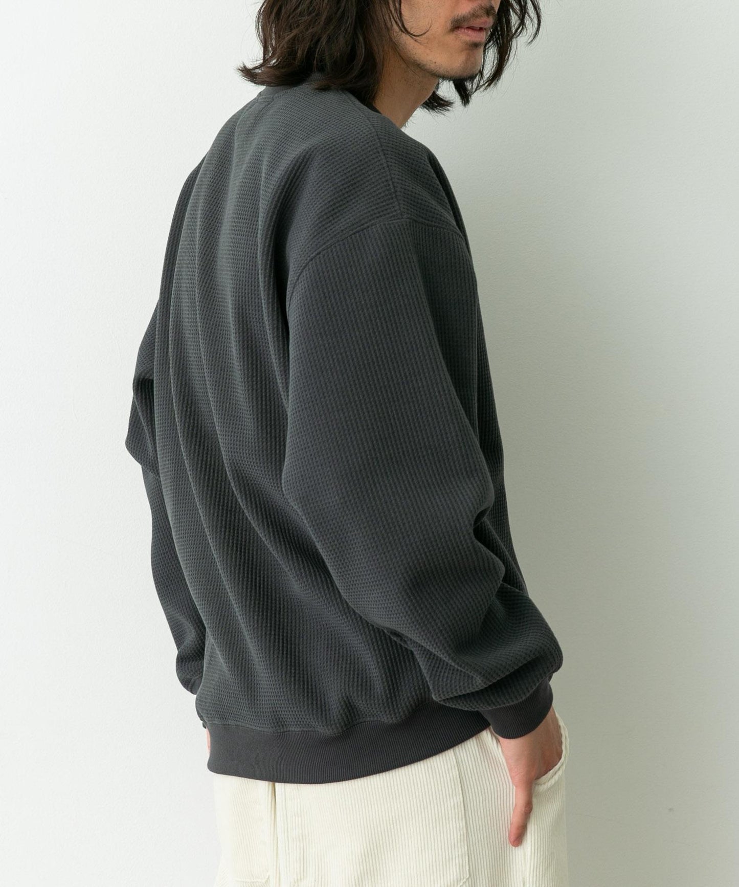 加絨華夫格寬鬆休閒套頭衫