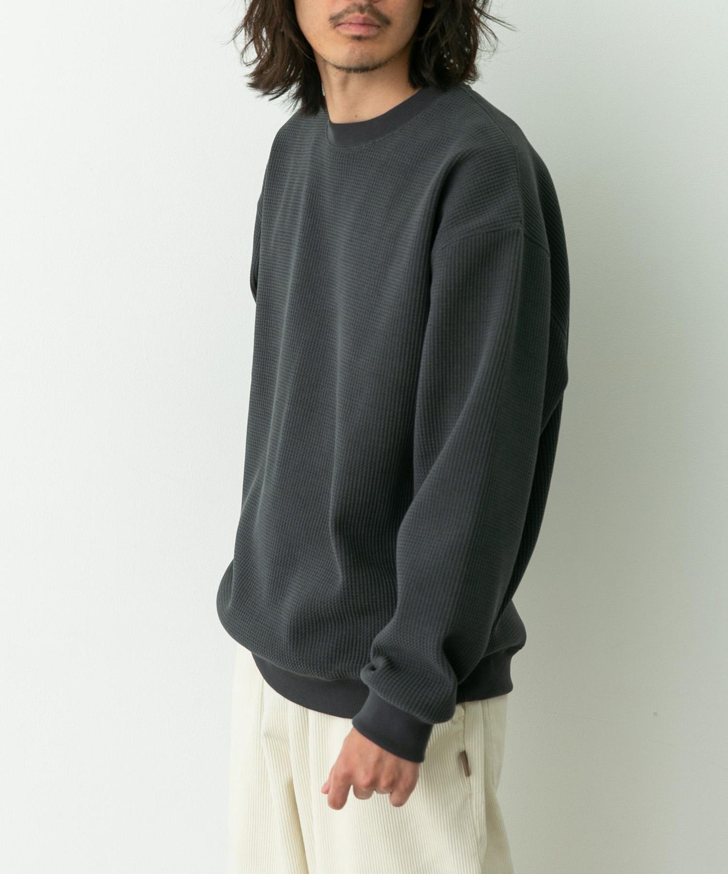 加絨華夫格寬鬆休閒套頭衫