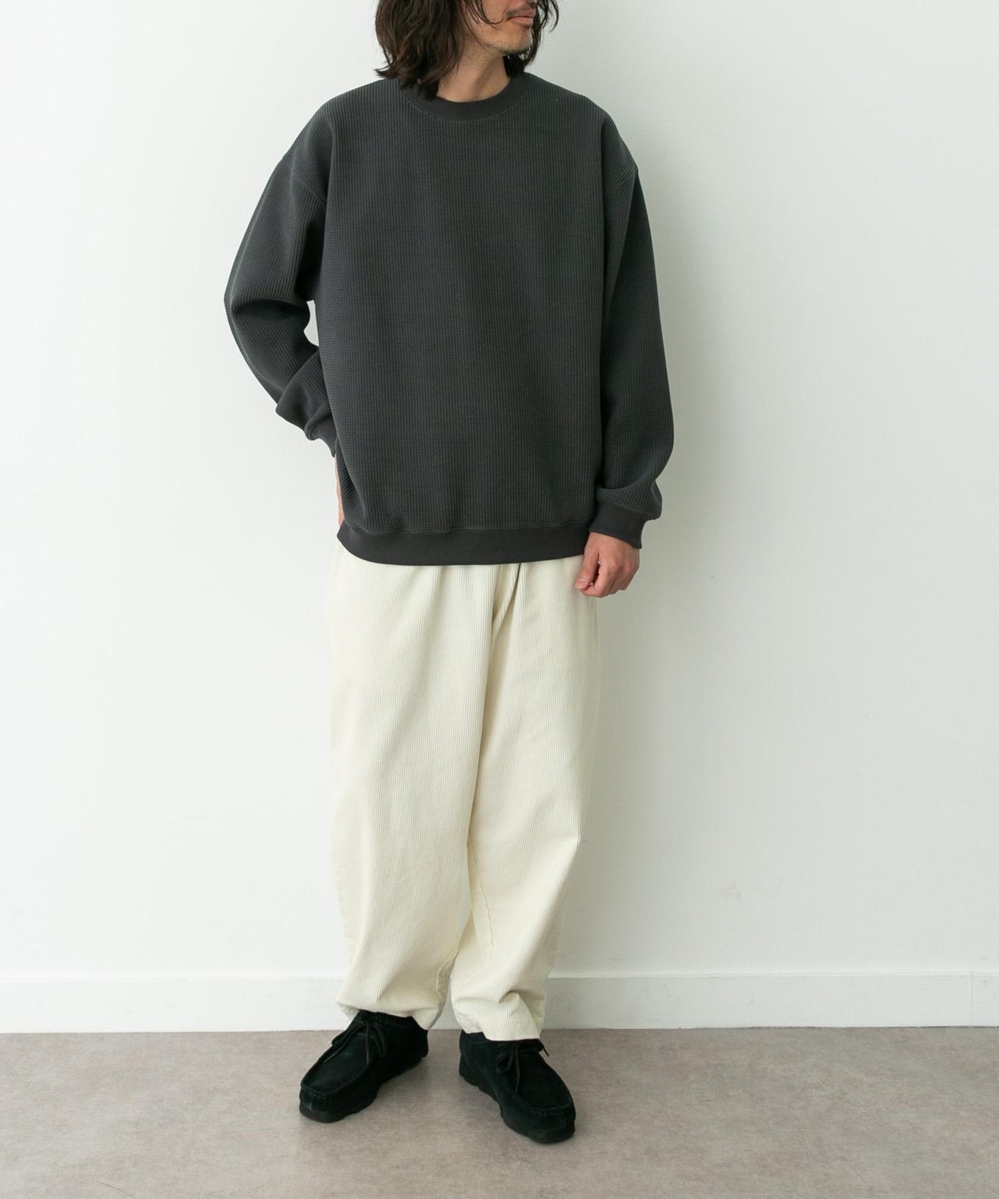 加絨華夫格寬鬆休閒套頭衫