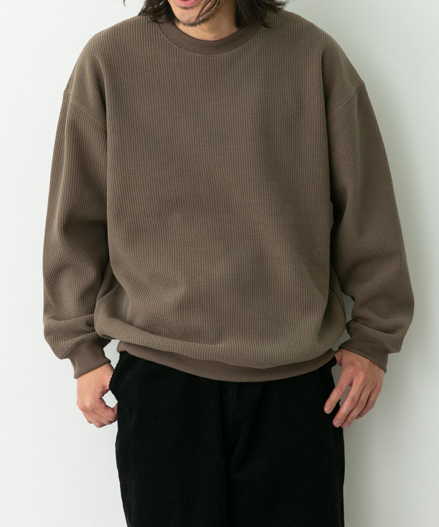 加絨華夫格寬鬆休閒套頭衫