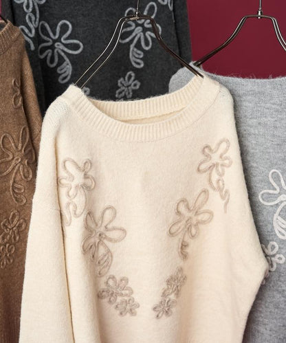 拼色 線繡花紋 針織套頭衫