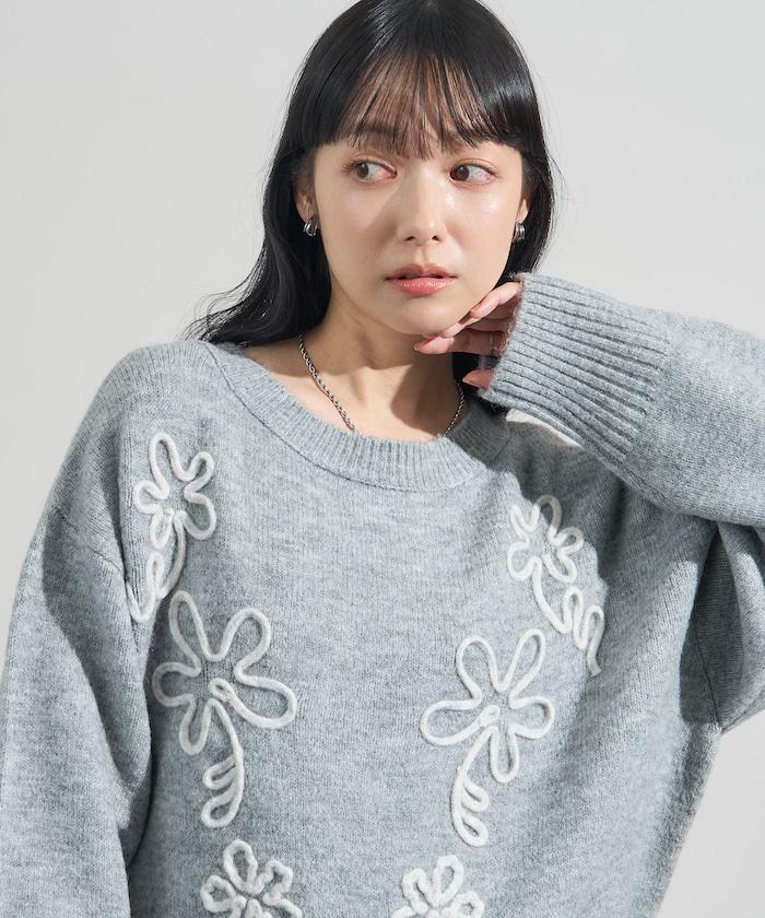 拼色 線繡花紋 針織套頭衫