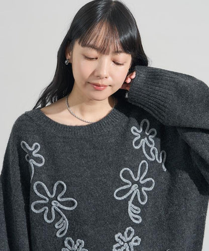 拼色 線繡花紋 針織套頭衫