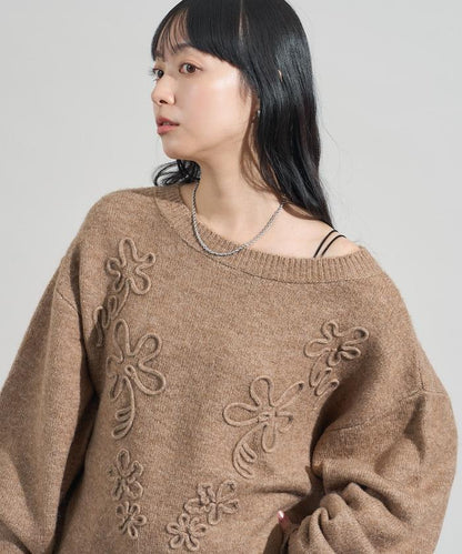 拼色 線繡花紋 針織套頭衫