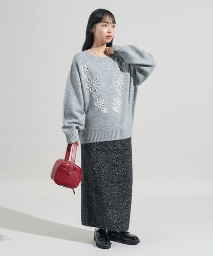拼色 線繡花紋 針織套頭衫