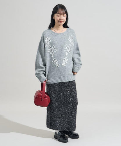 拼色 線繡花紋 針織套頭衫