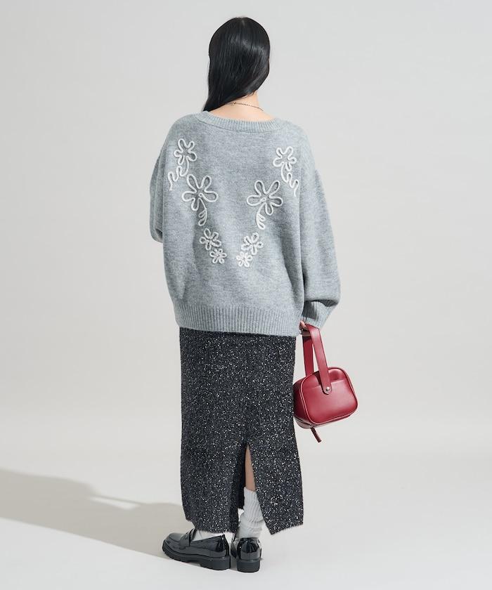 拼色 線繡花紋 針織套頭衫