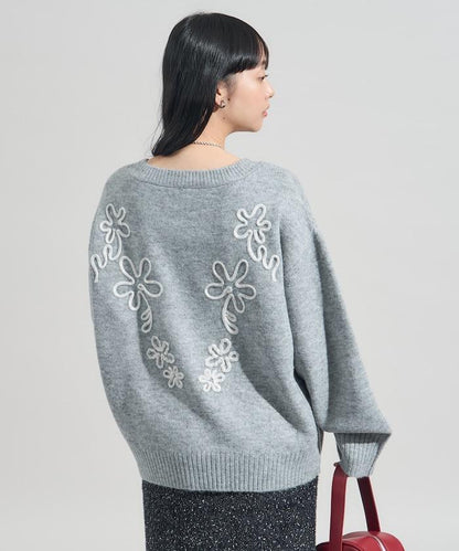 拼色 線繡花紋 針織套頭衫