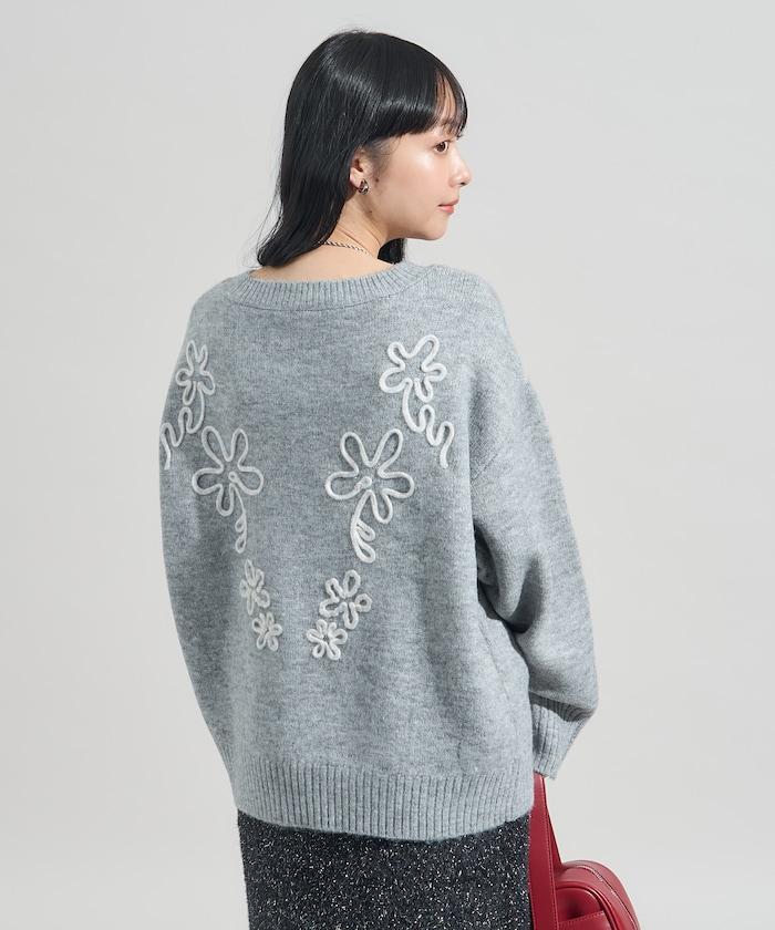 拼色 線繡花紋 針織套頭衫