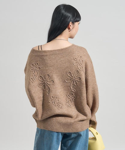 拼色 線繡花紋 針織套頭衫