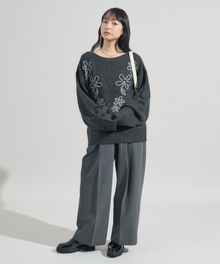 拼色 線繡花紋 針織套頭衫