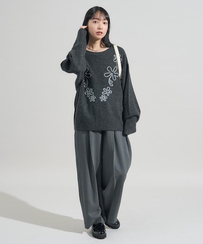 拼色 線繡花紋 針織套頭衫