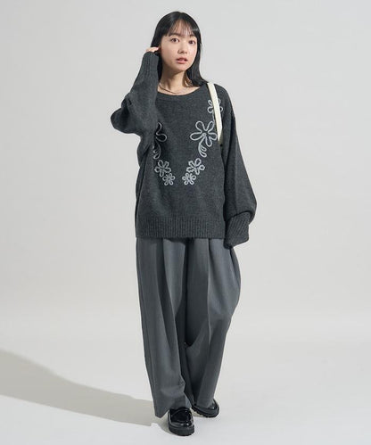 拼色 線繡花紋 針織套頭衫