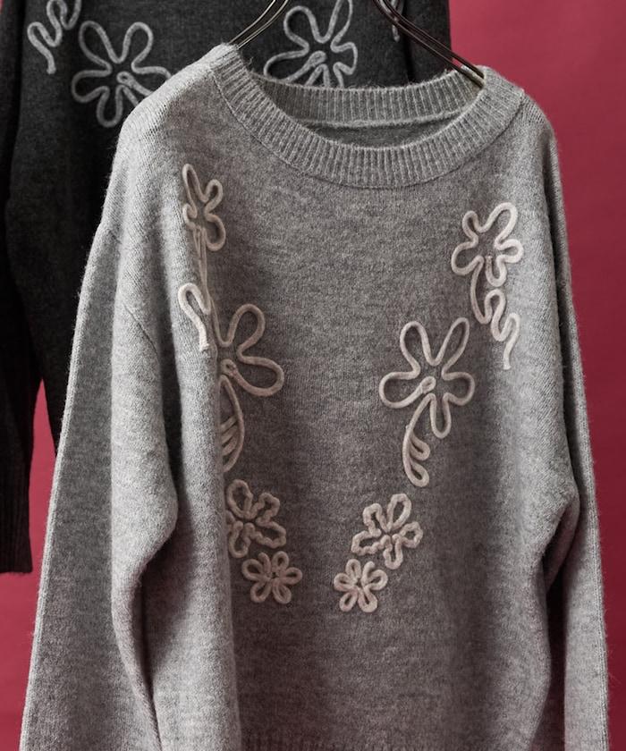 拼色 線繡花紋 針織套頭衫