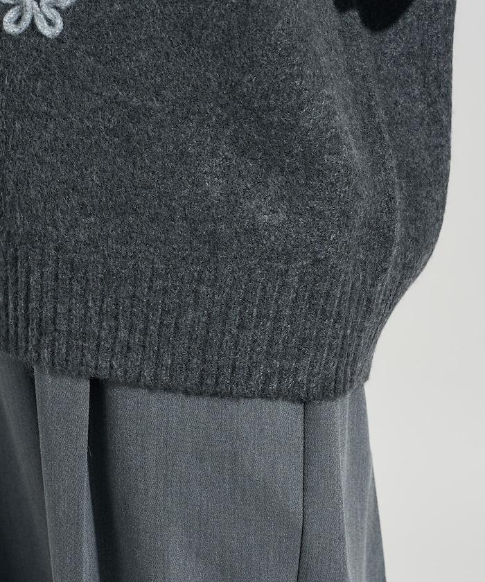 拼色 線繡花紋 針織套頭衫