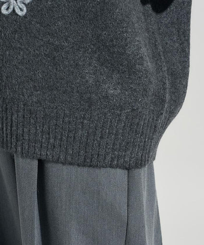 拼色 線繡花紋 針織套頭衫