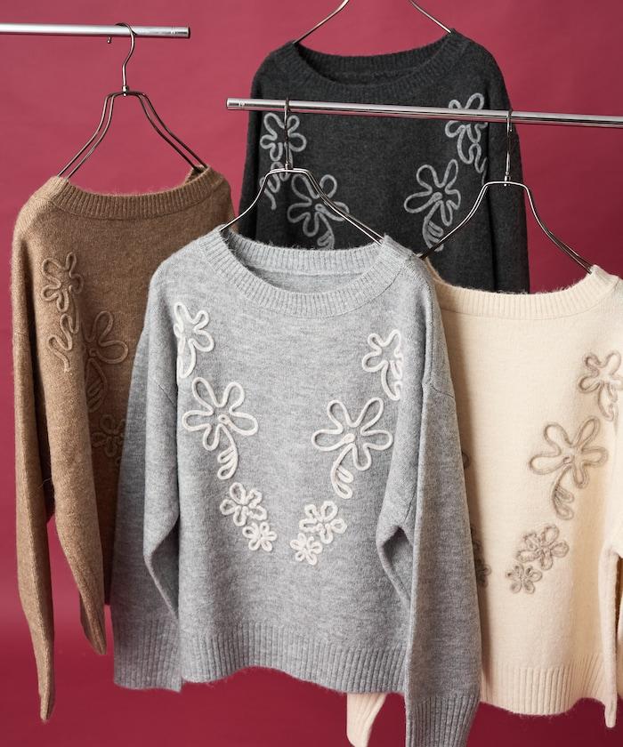 拼色 線繡花紋 針織套頭衫