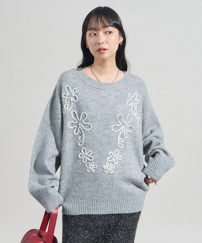 拼色 線繡花紋 針織套頭衫