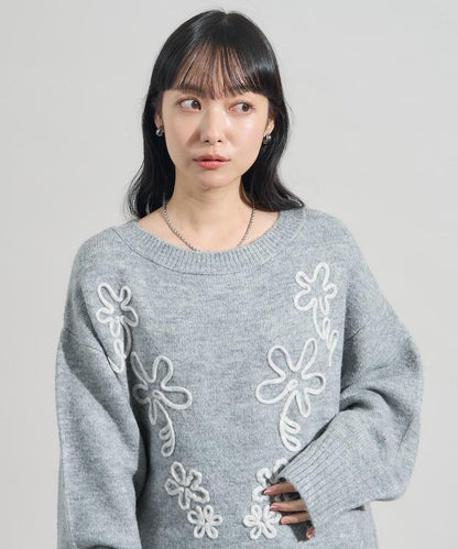 拼色 線繡花紋 針織套頭衫