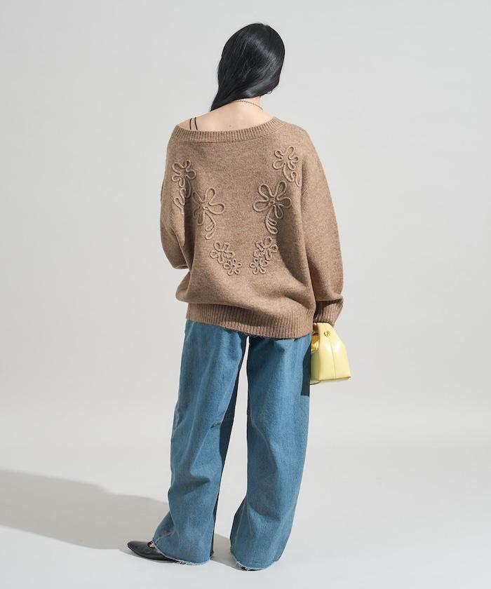 拼色 線繡花紋 針織套頭衫