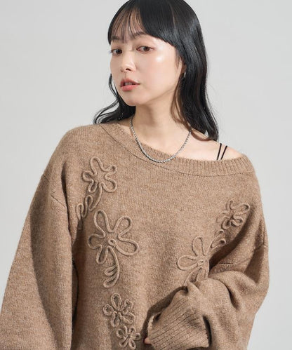 拼色 線繡花紋 針織套頭衫