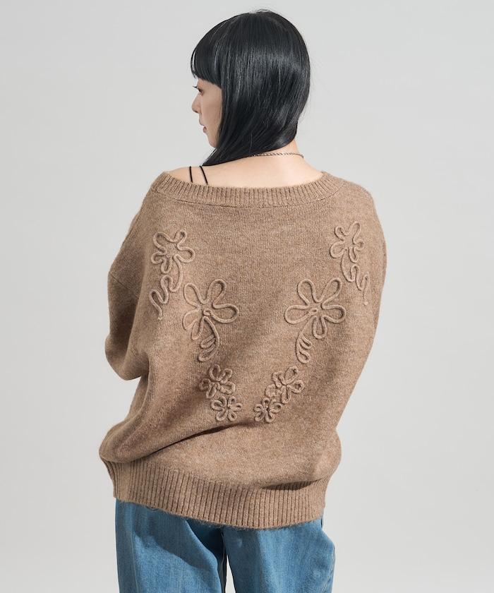 拼色 線繡花紋 針織套頭衫