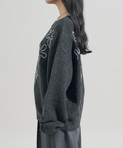 拼色 線繡花紋 針織套頭衫