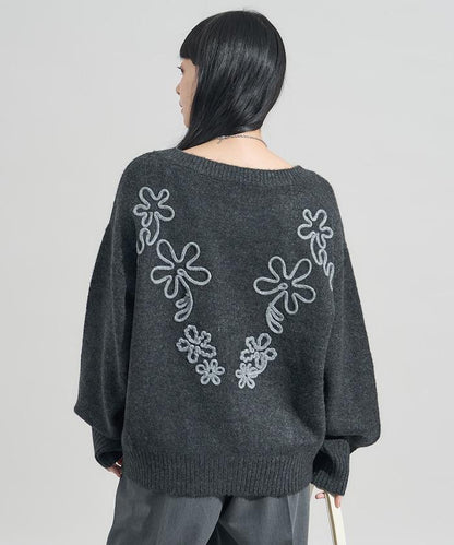 拼色 線繡花紋 針織套頭衫