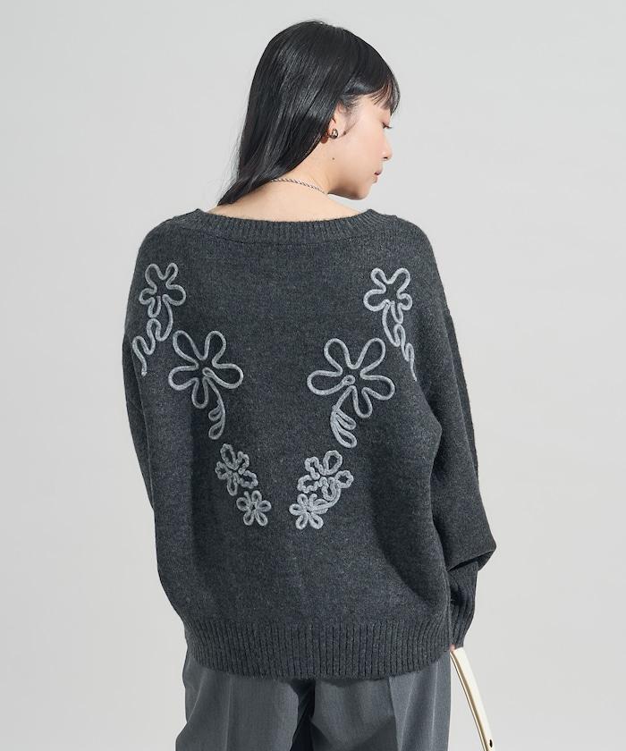 拼色 線繡花紋 針織套頭衫