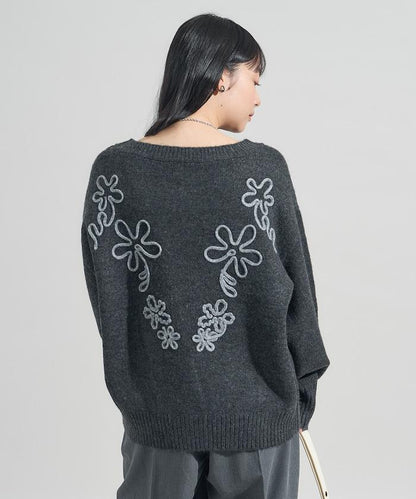 拼色 線繡花紋 針織套頭衫