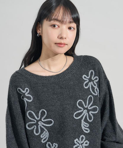 拼色 線繡花紋 針織套頭衫