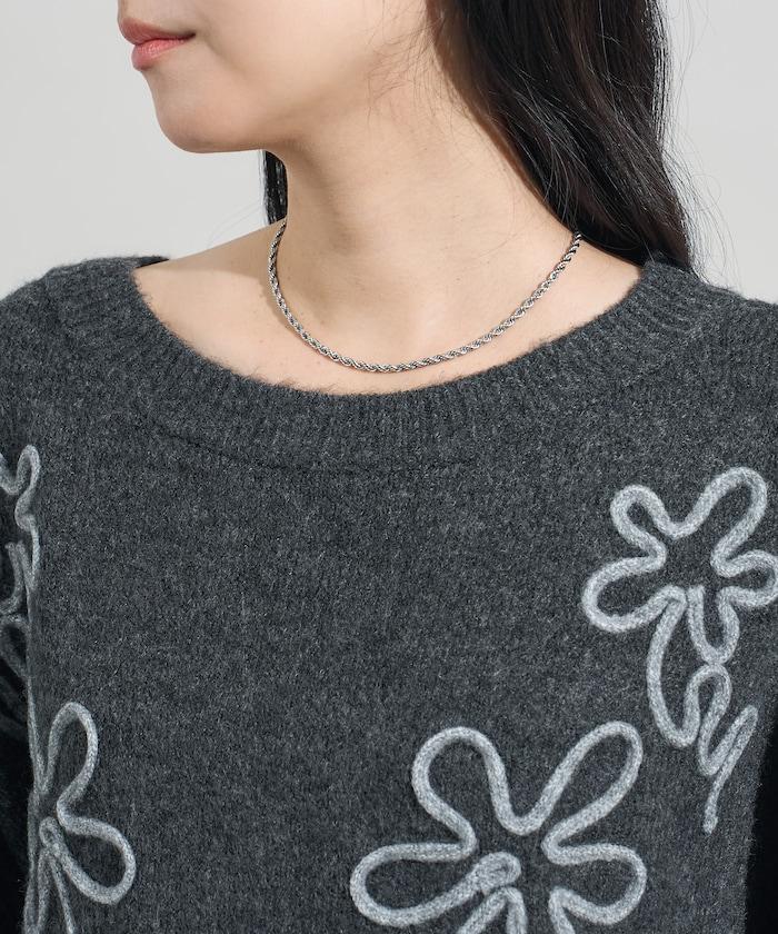 拼色 線繡花紋 針織套頭衫