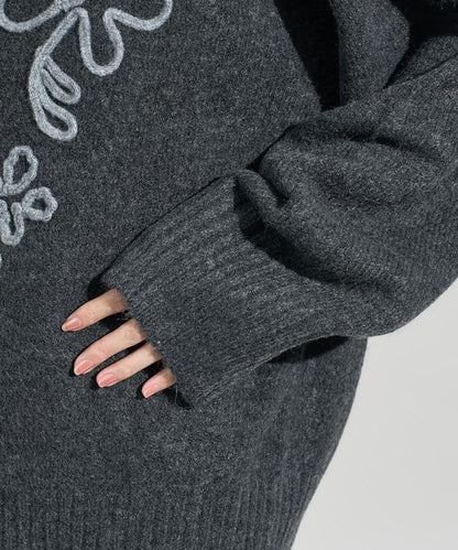 拼色 線繡花紋 針織套頭衫