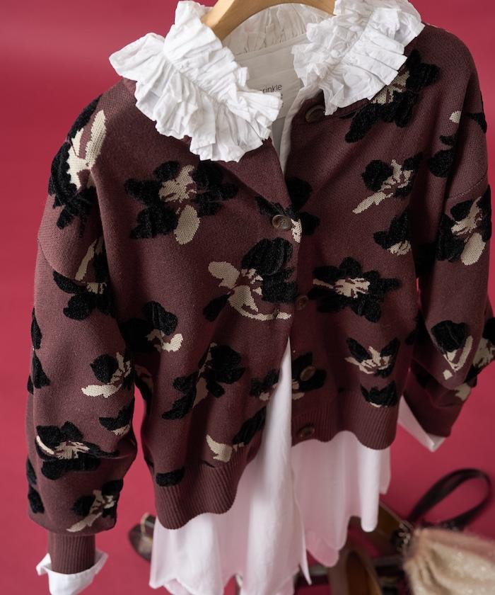 絨圈提花針織開衫