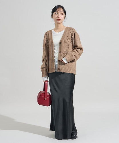 拼色 線繡花卉圖案針織開衫