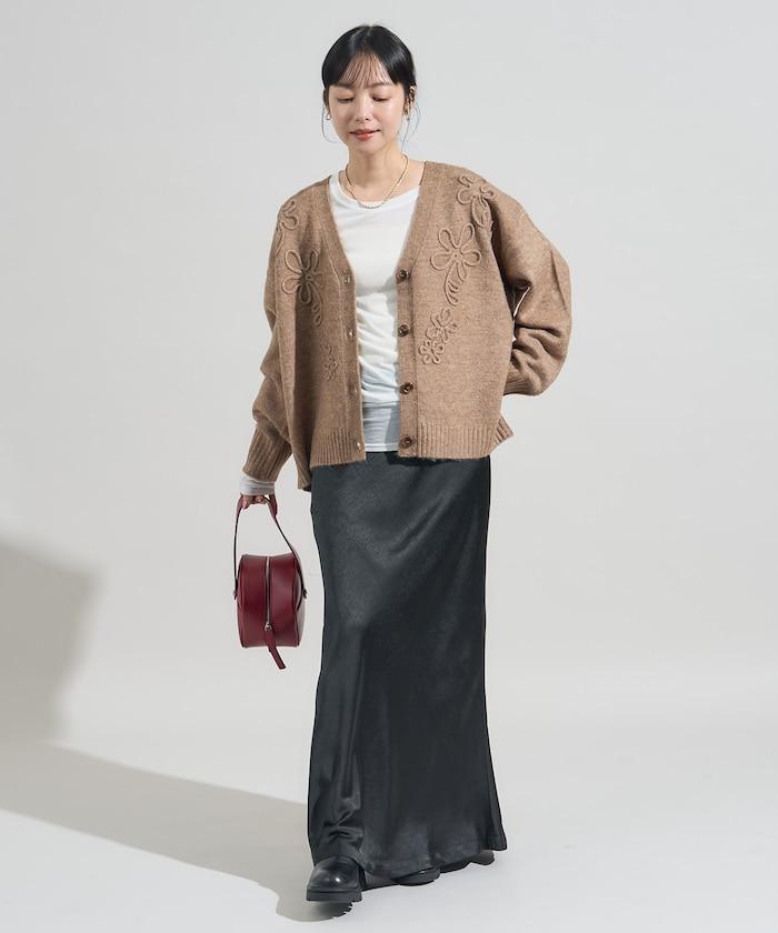 拼色 線繡花卉圖案針織開衫