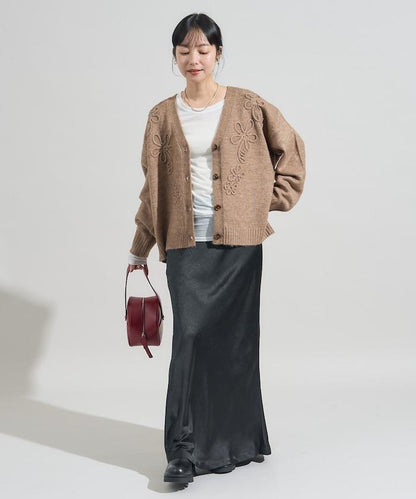 拼色 線繡花卉圖案針織開衫