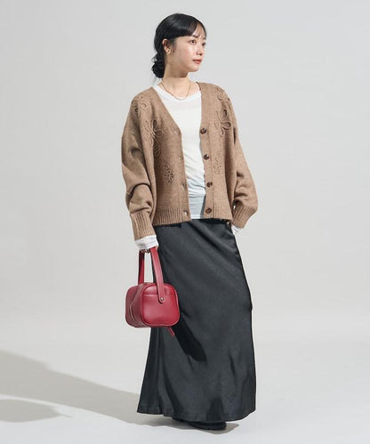 拼色 線繡花卉圖案針織開衫