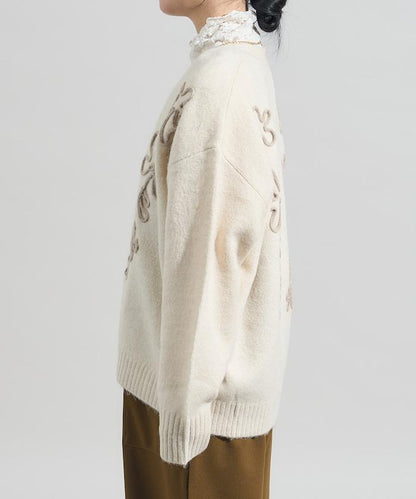 拼色 線繡花卉圖案針織開衫