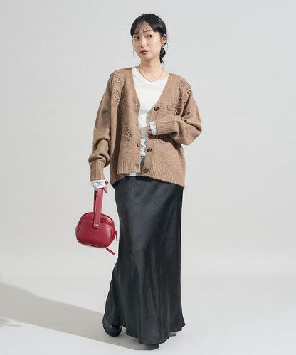 拼色 線繡花卉圖案針織開衫