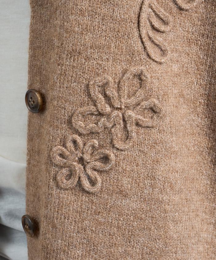 拼色 線繡花卉圖案針織開衫