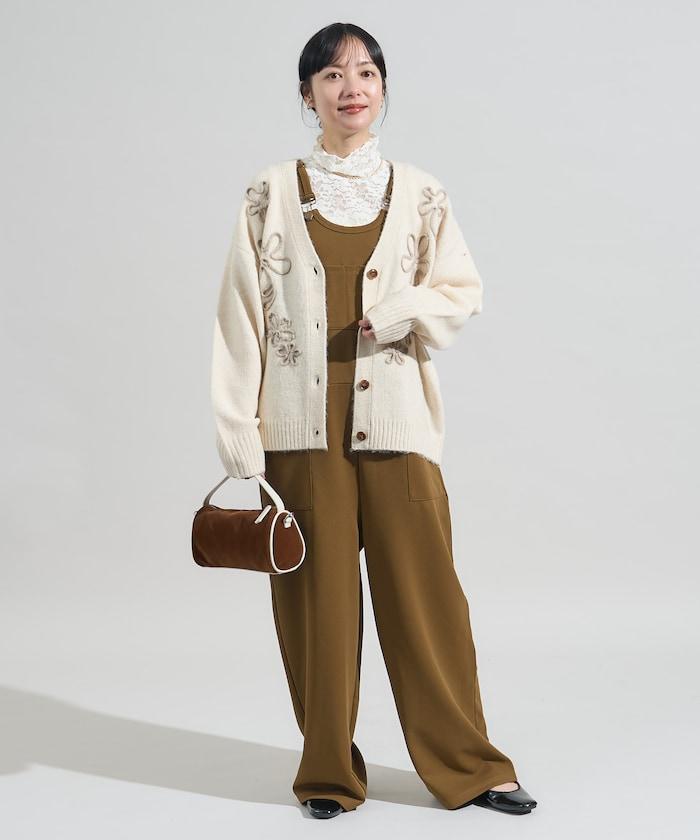 拼色 線繡花卉圖案針織開衫